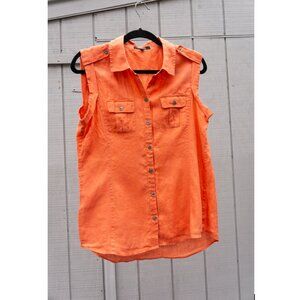 Saks 5th Avenue Threads Safari Linen Top Coral Shirt M